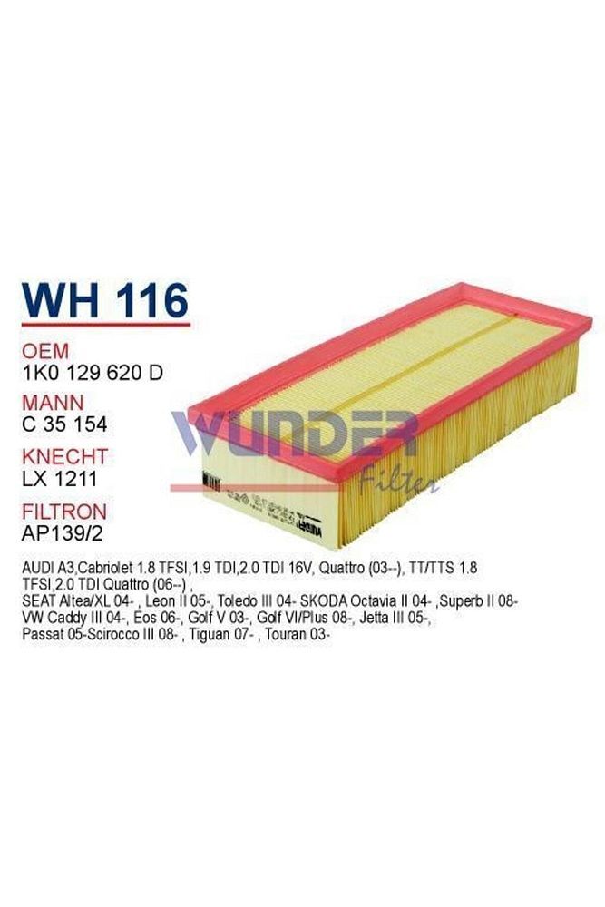 Wh116 Hava Filtresi Volkswagen Golf V 1.9-2.0 Uyumlu