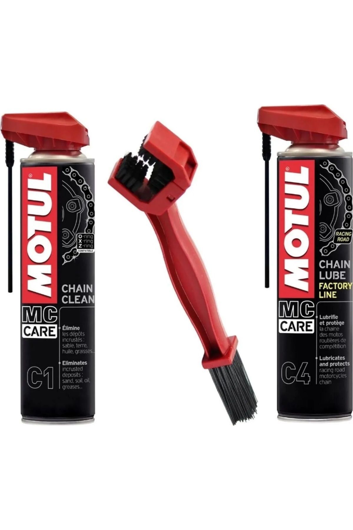 Motul Bakım Seti C1 Zincir Temizleme 400 ML + C4 Zincir Yağlama 400 ML + Zincir Fırçası