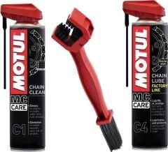 Motul Bakım Seti C1 Zincir Temizleme 400 ML + C4 Zincir Yağlama 400 ML + Zincir Fırçası